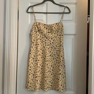 Et Clet yellow and blue floral mini dress fully lined medium spaghetti strap